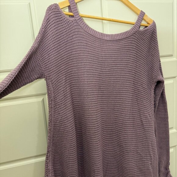 Free People Moonshine Tunic Top Waffle Knit Cotton Purple Cold Shoulder Size L - Picture 7 of 7